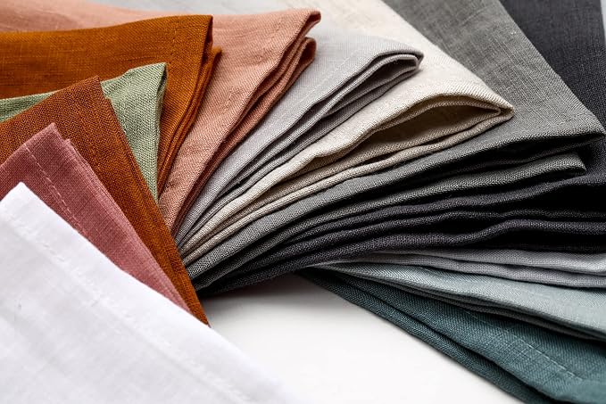 100% Pure Linen Dinner Cloth Napkins 15 x 15 Inch Dusty Pink - Set of 6 Pack European Flax Natural Fabric Washable for Home and Kitchen