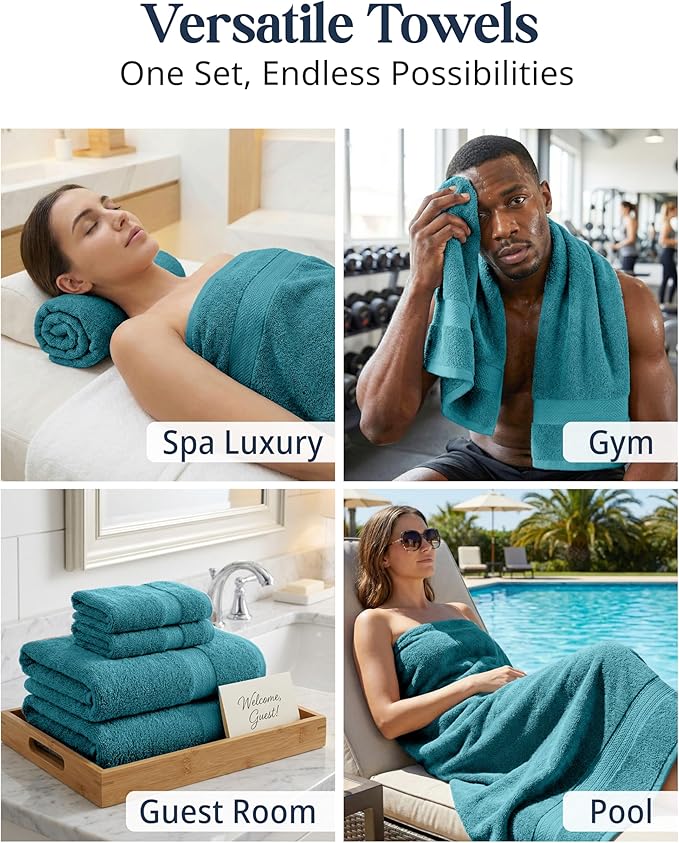 LANE LINEN Luxury Cotton Bath Towel Set of 6 - Soft, Absorbent & Quick Dry - 2 Bath, 2 Washcloths, 2 Hand Towels for Bathroom - OEKO TEX Certified - Smart & Durable Choice for Every Home - Sea Port