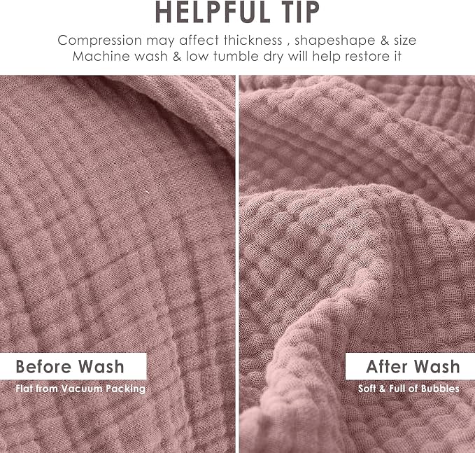 EMME Cotton Muslin King Blanket Big Oversized Bed Layering Bedspread Coverlet Breathable Gauze Soft Lightweight Blankets (Dusty Pink, 120"x94")