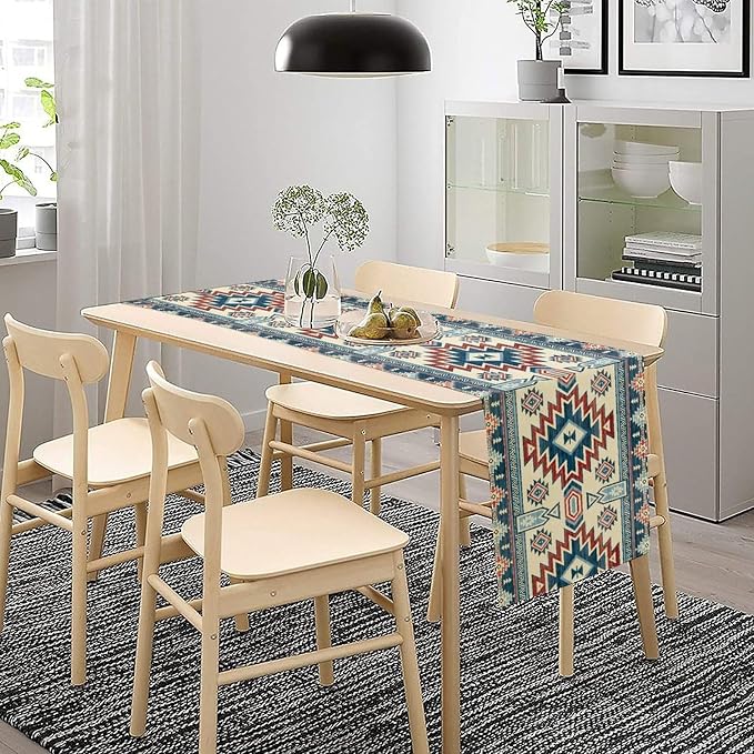 Aztec Southwest Table Runner,Ethnic Style Design Geometric Table Runners Dresser Scarves Table Setting Decor for Living Room Kitchen Dining Table 13x120 Inch