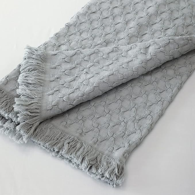 Simple&Opulence 100% Cotton Throw Blanket for Couch, Bed, Waffle Weave Knit Blanket with Tassels, Soft Lightweight Pre-Washed Breathable Comfy Blanket Farmhouse Decor for All-Season(Grey)