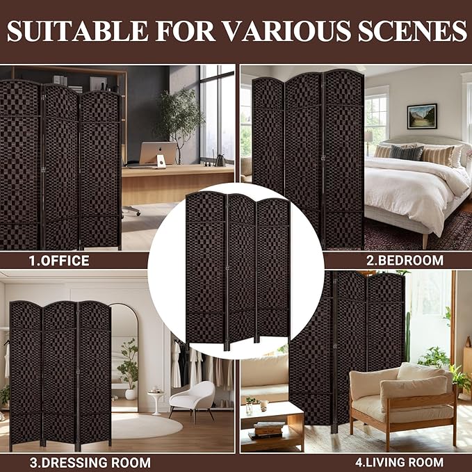 HALLYBEE Room Divider, Room Dividers and Folding Privacy Screens, 16in Privacy Screen, 3 Panel Temporary Wall Partitions, 6ft Space Separation Panel Screen, Dark Mocha