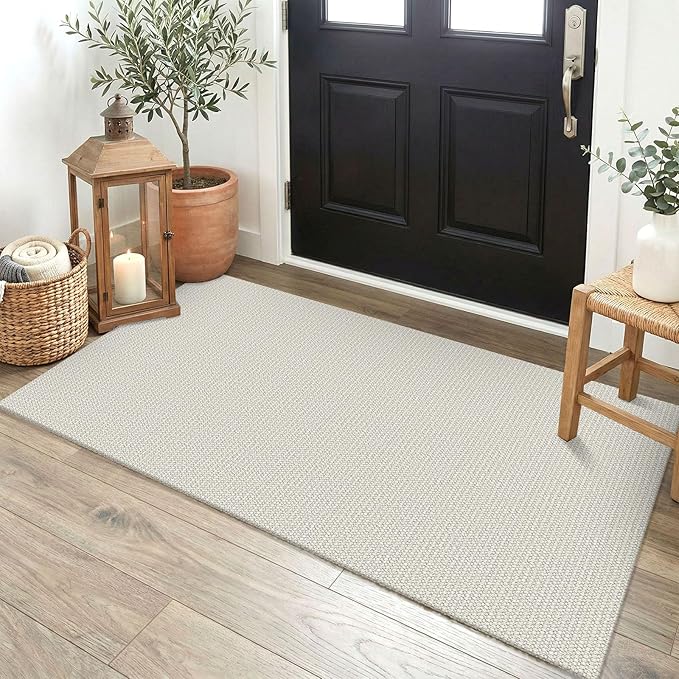 EARTHALL Washable Runner Rug 2x4 Ft Non Slip Runners for Hallways Cotton Rubber Backed Entryway Runner Braided Indoor Floor Runners Carpet for Entryway, Hallway, Kitchen, Bedroom, Cream/Grayish