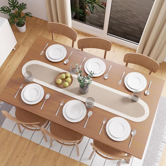 Encasa XO Dining Table Runner | Handmade Ribbed Style Cotton | 12x54 in | Beige & Off White | for Coffee & Center Table