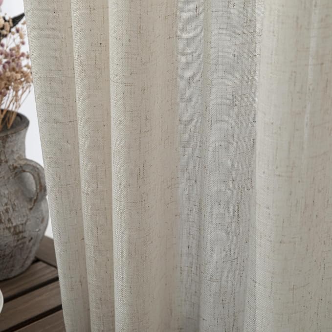 KOUFALL Linen Back Tab Rod Pocket Linen Sheer Curtains for Living Room 72 by 90 Inch Length