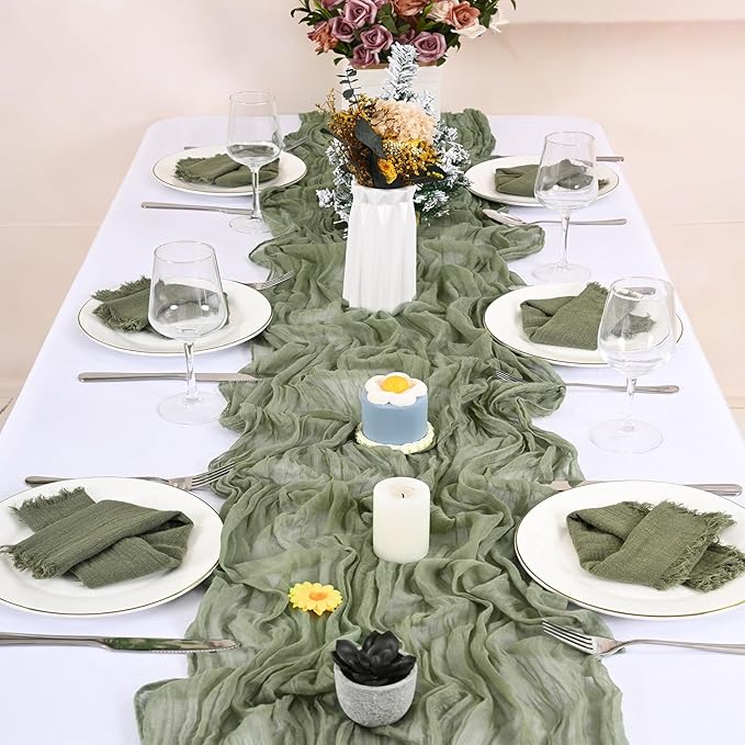 36 Pack Olive Green Handmade Cloth Napkins 16 x 16 Inch Cotton Linen Napkins with Fringe, Washable and Reusable Napkins, Soft Rustic Boho Fringe Cloth Napkins for Dinners, Parties, Wedding