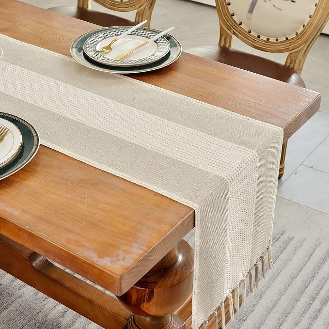 Wracra Linen Table Runner, Farmhouse Macrame Table Runners 36 Inches Long for Dining Table Decor, Wedding, Party and Dresser Decor (Coffee,36")