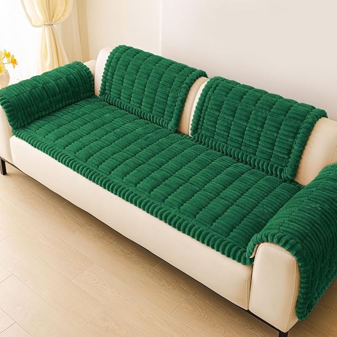 hyha Couch Cover for Dogs Washable, Non Slip Thick Flannel Sofa Protector, Pet Friendly Plush Furniture Cover for Sectional Sofa & Loveseat (Turquoise, 35.4" x 82.7")