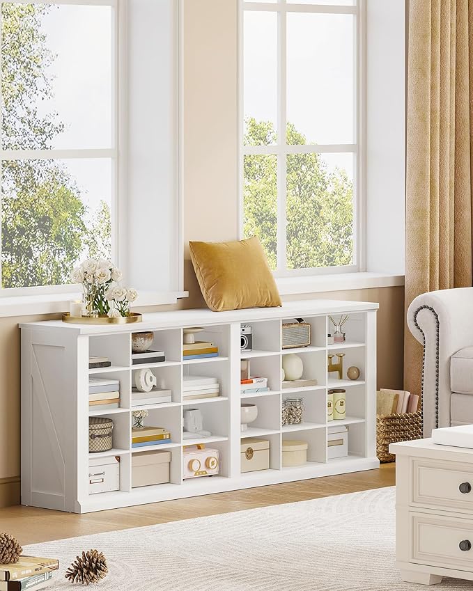 Hzuaneri Farmhouse Shoe Storage Bench, Entryway Shoe Cubby Bench, Widened Wooden Shoes Cubbies with Compartments, Shoes Rack Benchs for Cloakroom, Living Room, White SB52503X