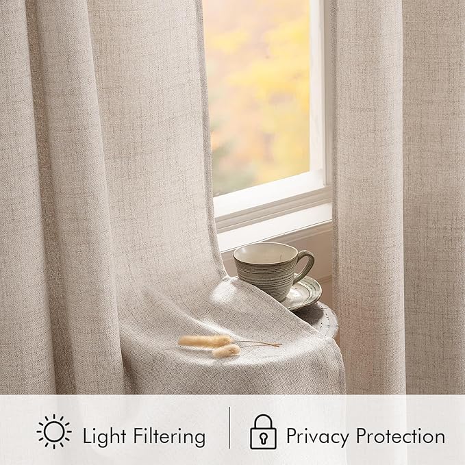 MIULEE Cafe Curtains Back Tab 24 Inch Length Light Filtering Small Drapes, Farmhouse Short Semi Sheer Linen Curtain for Kitchen Bathroom Half Window, Rod Pocket 2 Panels W30XL24