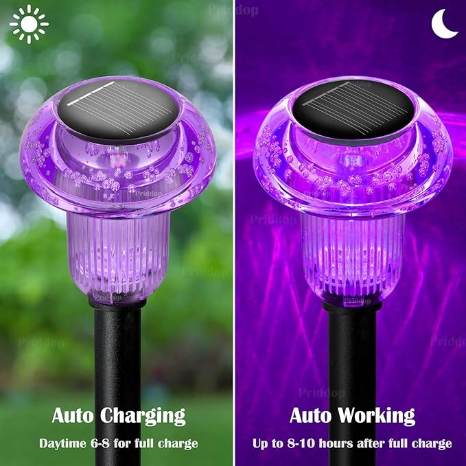 Priddop Solar Lights Outdoor Pathway Waterproof 8 Pack Purple LED Acrylic Mushroom Decorative Garden Lights for Yard Landscape Patio Outside Decorations