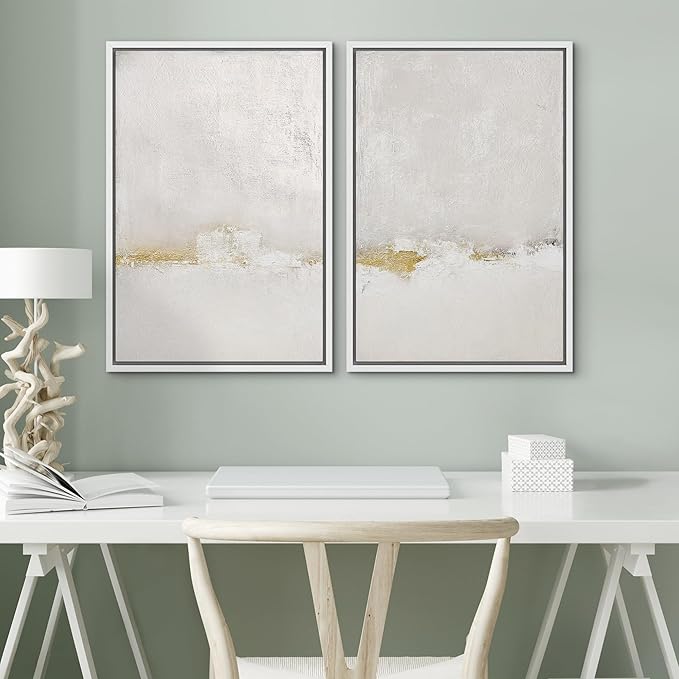 SIGNWIN Framed Canvas Print Wall Art Pastel Grunge Gray Landscape Abstract Shapes Illustrations for Living Room, Bedroom, Office - 16"x24"x2 White