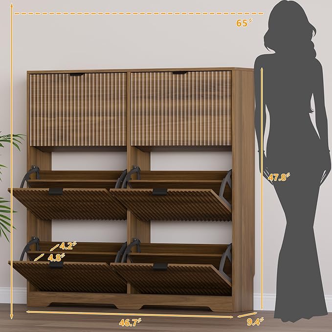 BORNOON Large Shoe Cabinet for Entryway, Tall Narrow Shoe Storage Cabinet with 6 Flip Drawers and Adjustable Shelves, Shoe Rack Cabinet Organizer for Hallway, Foyer, Small Apartment