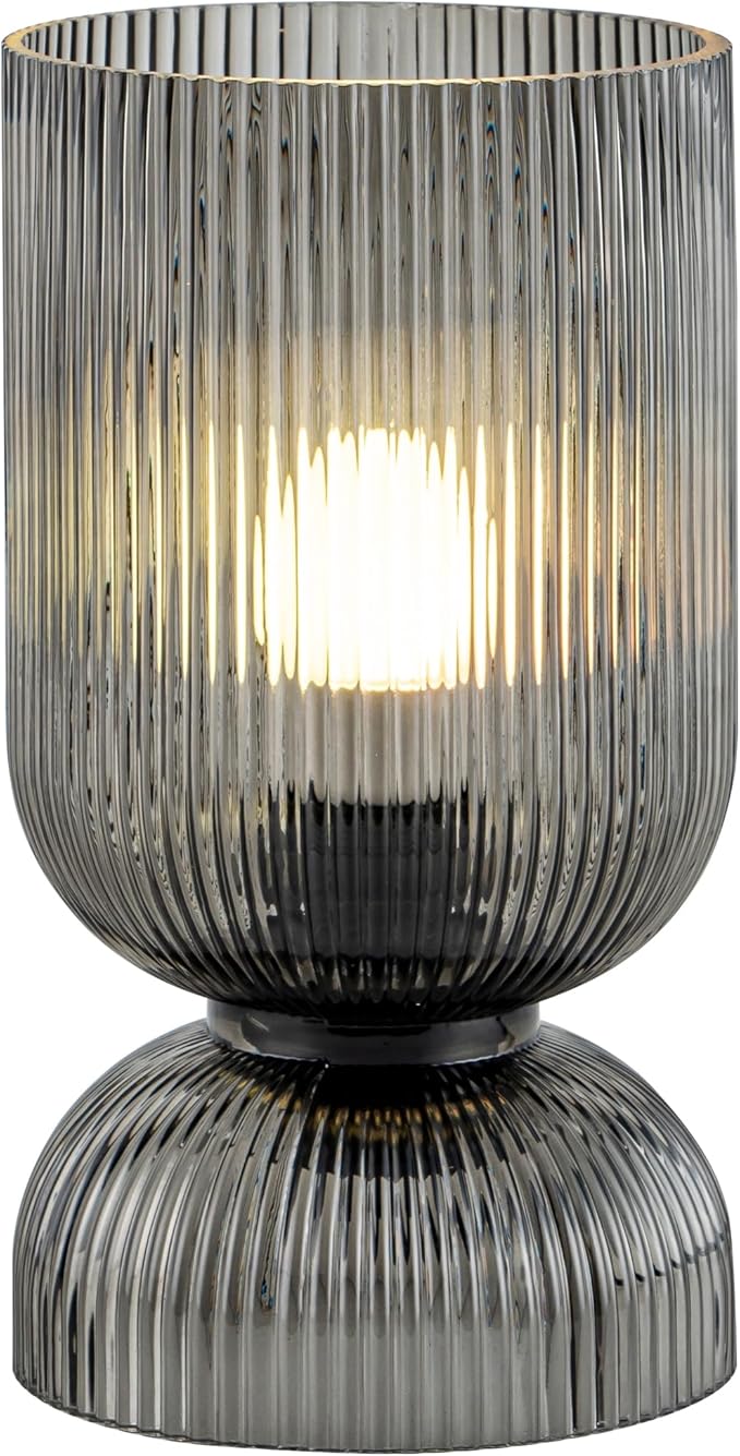 Modern RGB Glass Table Lamp with Remote，Color Changing Bedside Lamp with Ribbed Glass Shade, 16 Colors, On/Off Cord Switch, Nightstand Lamp for Bedroom, Living Room, Office, Bulb Included
