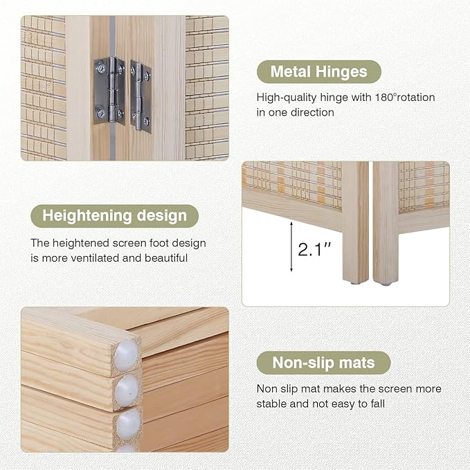 Bamboo Room Divider 6 ft. Folding Privacy Screen 6 Panel Room Separating Wide Partition Foldable Panel Wall Divider Double Hinged Room Dividers for Livingroom Bedroom, Natural