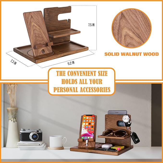 Personalized Firefighter Gifts for Men, Women - Handmade Accessories Desk Organizer with Rotating Phone Stand, Watch Holder - Unique Gift Ideas for Husband & Boyfriend on Birthday Anniversary