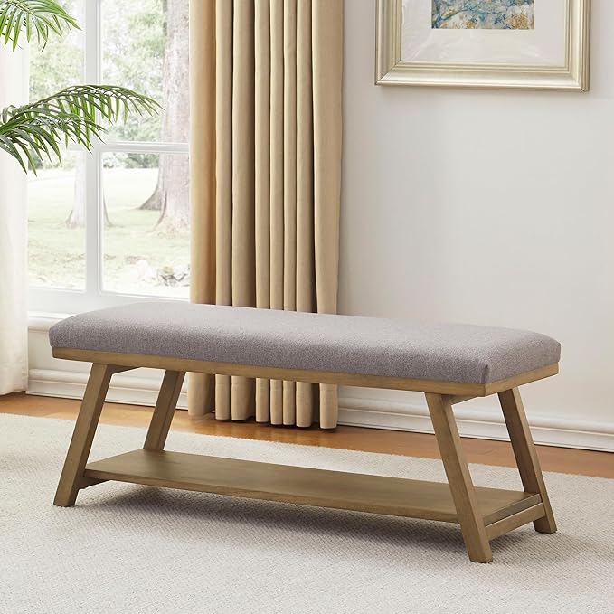 Zihanhome 45" Entryway Bench Upholstered Storage Bench for Bedroom Shoe Rack Bench for Living Room, Hallway, Mudroom, Balcony, Sturdy Indoor Bench Seat Holds Up to 300 lbs (Grey)