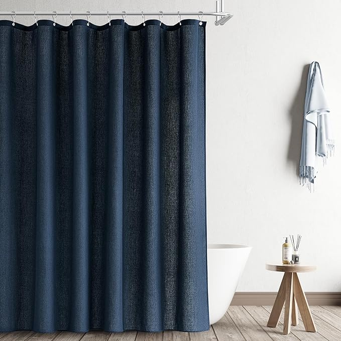 Naturoom Navy Blue Shower Curtain for Bathroom, Linen Textured Weighted Hem Cloth Shower Curtain Set with Hooks, Simple Hotel Luxury Men Nautical Bath Accessories Decor,72x80, Dark Blue
