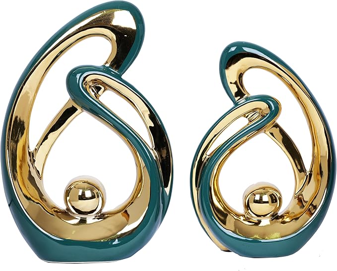 2 Pcs Green and Gold Decor Centerpiece Table Decorations Mid Century Modern Decor Ceramic Decor Figurine Centerpieces for Living Room Dining Room kitchen Fireplace Shelf Office Coffee Table Decor