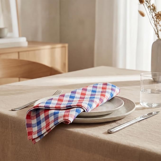 Urban Villa Cloth Napkins 100% Cotton Highly Absorbent Washable Durable Reusable Premium Dinner Napkins Ideal for Gifts for Mothers Day Hotel Farmhouse Parties - Red/Blue/White (20" x 20", Set of 12)