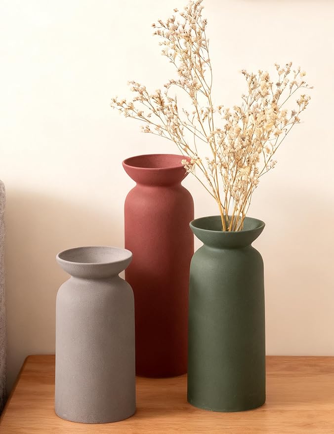 Modern Ceramic Vase Set of 3 Small Flower Vases Boho Farmhouse Style Decorative Vases for Pampas Grass & Dried Flowers Colorful
