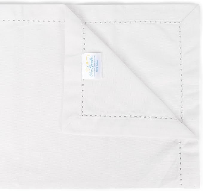 Blue Needles Set of 6 Hemstitch Linen Napkins 100% Cotton White Cloth Dinner Napkins 18x18 inches, Soft, Reusable, Absorbent, Washable, Ideal for Spring Summer Easter Events, Parties & Everyday Use