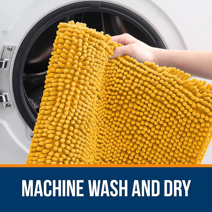 OLANLY Bathroom Runner Rugs 47x17, Soft Absorbent Chenille Bath Rugs, Rubber Backing Quick Dry, Machine Washable Long Bath Mats for Bathroom, Tub and Shower, Home Decor Accessories, Golden Yellow