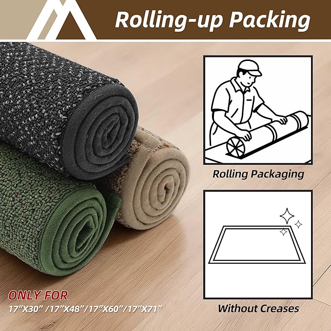 COSY HOMEER Door Mat 17" x 30" Non Slip Absorbent Entryway Rugs Dirt Trapper Doormats Washable Entrance Mats Low Pile Welcome Floor Mat for Front Back Door and Entry Mats,Green(Roll Packing)