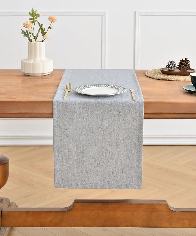 Wracra Linen Style Table Runner, Table Runners 72 Inches Long,Silver Grey,13x72