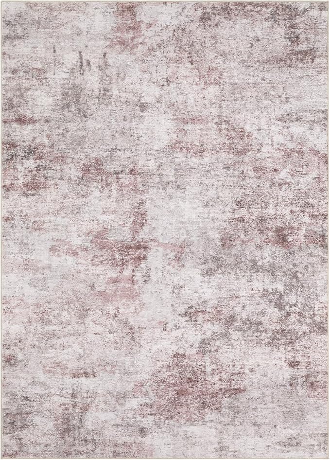 UERMEI 9x12 Washable Area Rug - Neutral Modern Abstract Living Room Rugs, Non-Slip Soft Large Indoor Floor Carpet for Bedroom Home Office & Under Dining Table Decor, Pink Grey