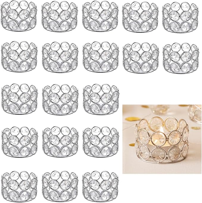 Pack of 10 Silver Crystal Tealight Candleholders - Candlestick Bowls Tea Lamp Candle Holders, Votive Candlestick Holders for Table Centerpieces, Diwali Decorations for Wedding Holiday Party Home Decor