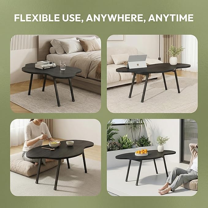 Foldable Coffee Table,Mid Century Modern Coffee Table Living Room Tables,Cloud Shape Irregular Center Table,Portable Folding Table for Small Spaces,Living Room,Bedroom,Entryway,Easy Assembly,Black