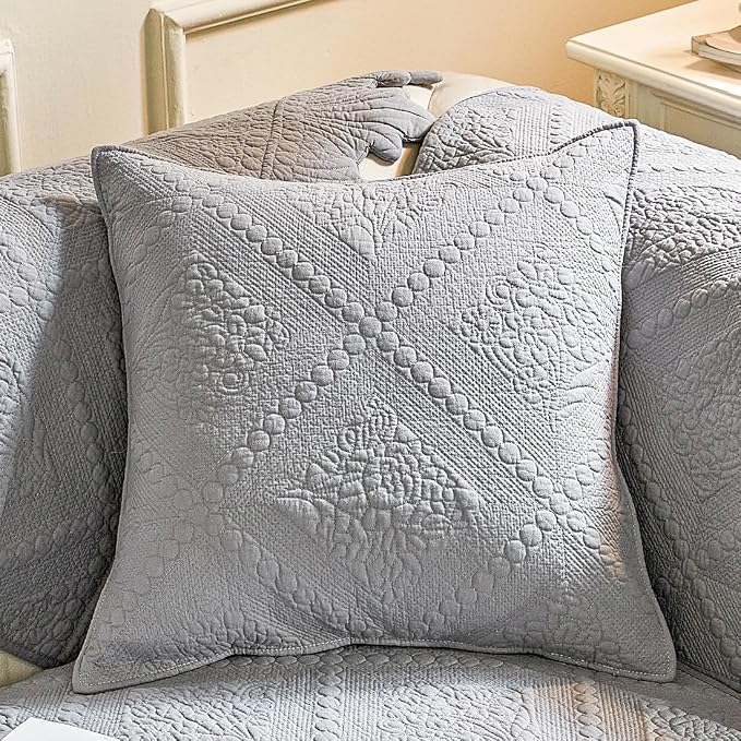 vctops Neutral Cotton Quilted Couch Sofa Cover Floral Embroidery Non-Slip Sectional Couch Covers Soft Cozy Sofa Slipcover for Dogs Cats Pet Armrest Backrest Cover (Grey,28"x82")