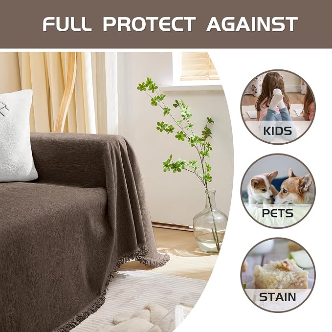 MEETSKY Washable Sofa Covers Love Seat Couch Cover Sofa Slipcover for Reclining Couch 2 Seat，Soft Throws Cover Home Decorative for Living Room, 71" x 102",Dark Chocolate