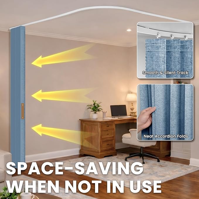 100% Blackout Privacy Room Divider Curtains Thermal Blackout Curtain for Patio Door, Include Ceiling Curtain Track, Bedroom Partition and Shared Office Space(Blue, W100 x L108, 1 Pack)