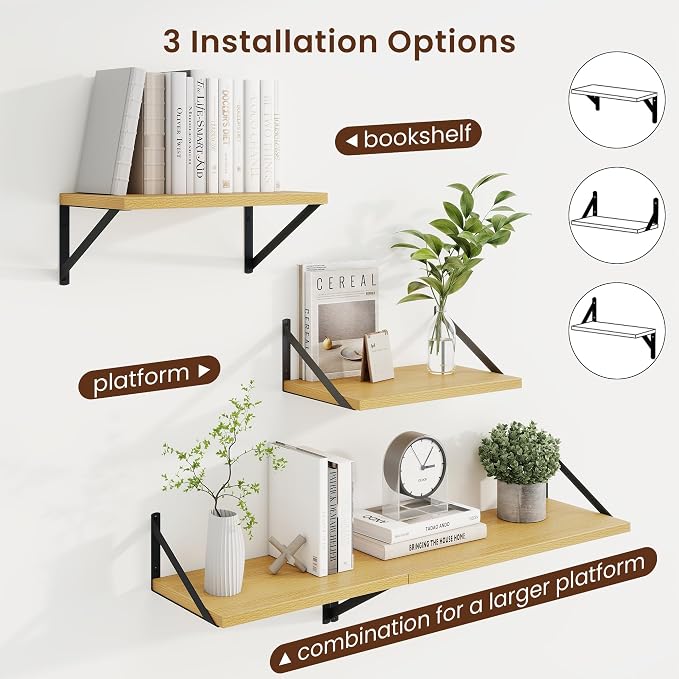 Axeman Deep Floating Shelves | 16 Inch Oak Wall Shelves Set of 2 | 10 Inch Deep Wood Floating Shelves for Wall | 16" W x 10" D Oak Shelves for Living Room Bathroom Kitchen