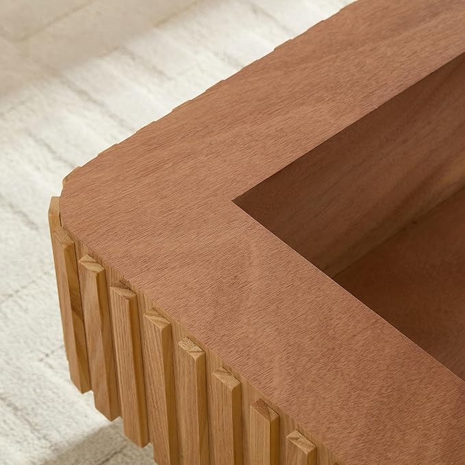 Square Storage Coffee Table with Lift Top for Living Room Office, Modern Fluted Coffee Table, 35.43" Wood Dining Center Tables with Large Hidden Space - Oak