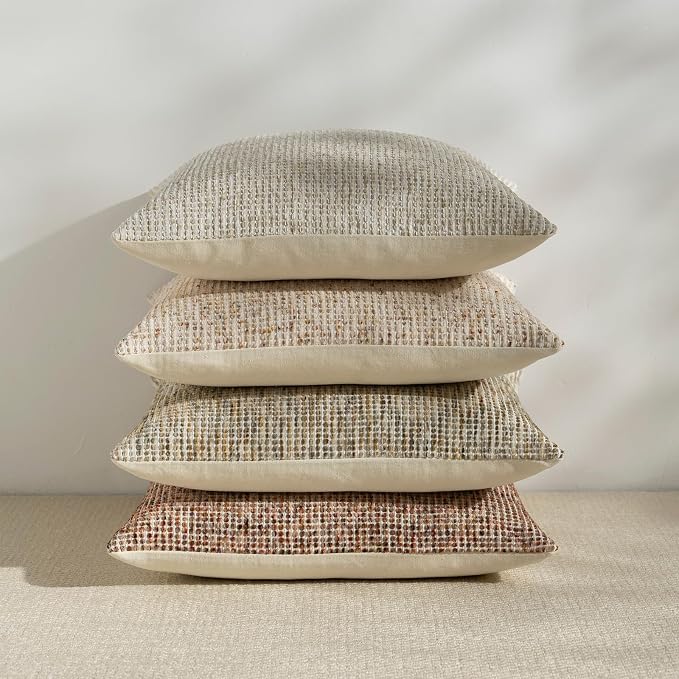 Pack of 2 Neutral Throw Pillow Covers 20x20 Boho Textured Dots Stripe Chenille Square Decorative Pillow Cases Accents for Living Room Couch Bed Farmhouse Home Decor, Brick Red