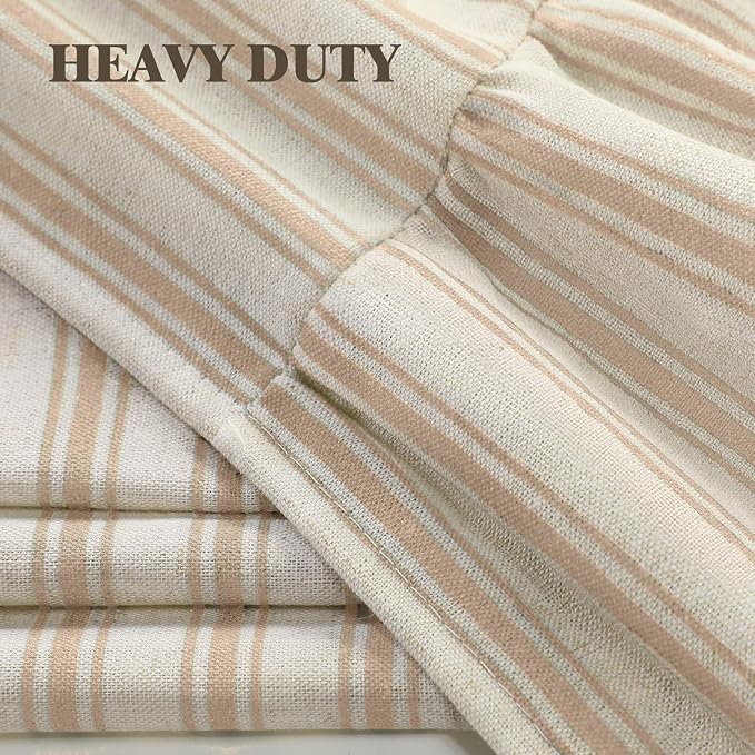 Farmhouse Shower Curtain with Ruffle Hem Linen Shower Curtains for Bathroom Country Vintage Rustic Natural Fabric, Cream-Beige Stripe 72" W x 78" L