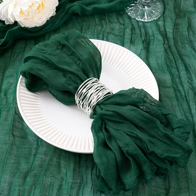DeZerlor 20 Pack Emerald Green Cheesecloth Napkins Summer Cloth Napkins Set of 20 Dinner Napkins Bulk 21x21 Inches for Wedding Bridal Shower Baby Shower Parties
