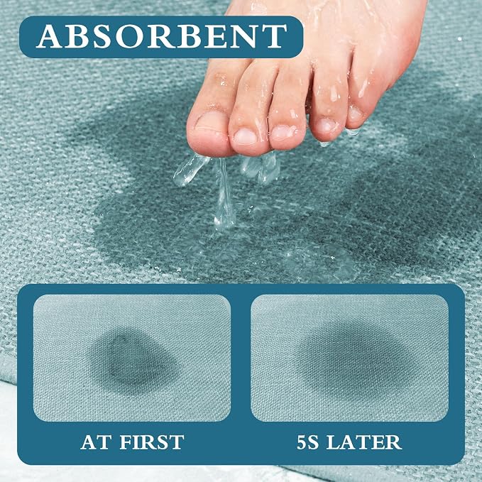 YIHOUSE Blue Bathroom Rug Sets 3 Piece, Bathroom Mat Quick Dry, Thin Bath Rug Set,Absorbent Bath Mat for Bathroom Non Slip Washable for Toilet and Floor