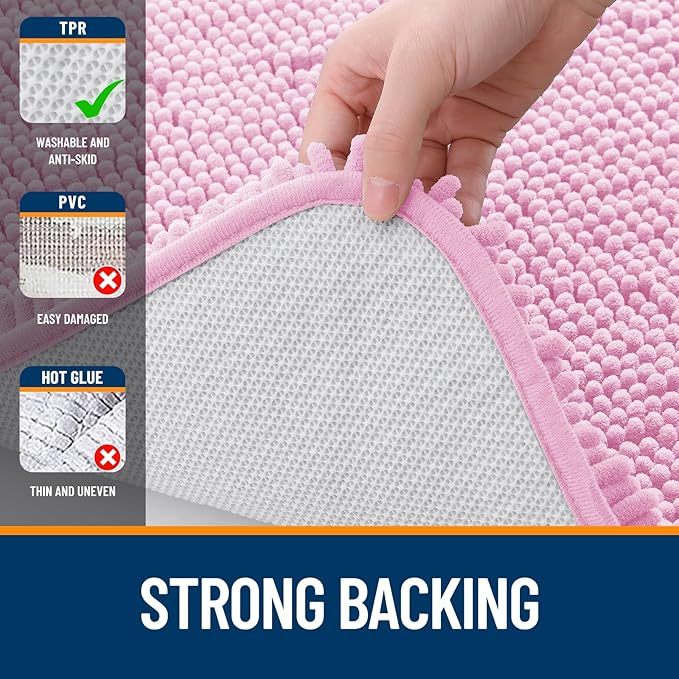 OLANLY Bathroom Runner Rugs 47x24, Extra Soft Absorbent Chenille Bath Rugs, Rubber Backing Quick Dry, Machine Washable Long Bath Mats for Bathroom Floor, Tub and Shower, Home Decor Accessories, Pink