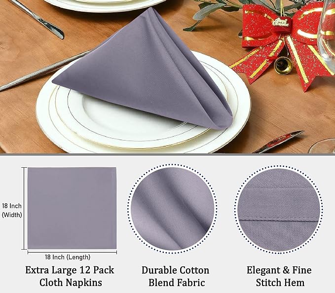 Ruvanti Cloth Napkins Set of 12, 18x18 Inch, Soft & Absorbent Cotton Enrich Dinner Napkins for Hotel, Wedding Parties, Napkins Everyday - Coffee Grey