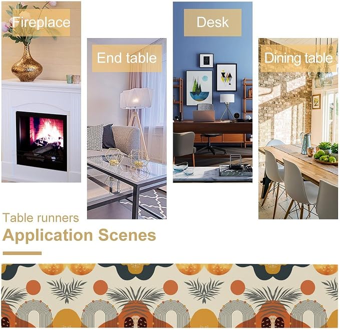 YCness Boho Leaf Table Runner, Mid Century Modern Minimalism Palm Tropical Leaf Table Runner for Living Room Bedroom Kitchen Laundry Room Abstract Geometric 13x90 Inch, Orange