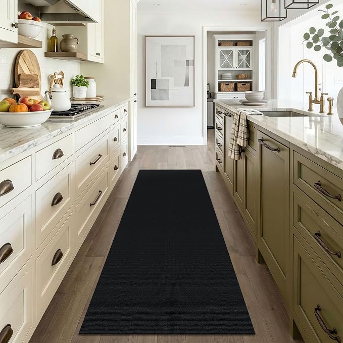 EARTHALL Washable Runner Rug 3x6 Ft Non Slip Runners for Hallways Wide Cotton Rubber Backed Kitchen Runner Braided Indoor Floor Carpet Runners for Entryway, Hallway, Kitchen, Bedroom, Black/Grey