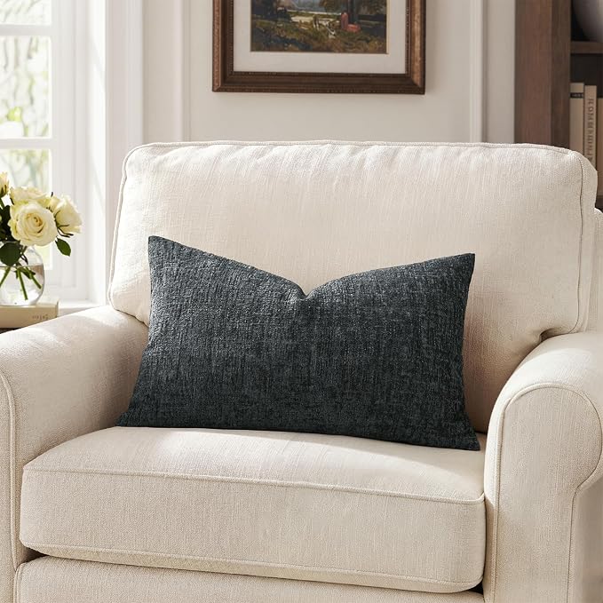 MIULEE Decorative Throw Pillow Covers 12x20 Pack of 2 Dark Grey Couch Pillow Covers Soft Cozy Textured Chenille Pillowcases for Home Decor Sofa Living Room Cushion Bedroom