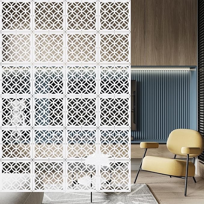 Boshen 12PCS Hanging Room Divider Wall Screen Panel Room Divider Panels Privacy Screen Divider Home Decor for Living Room Bedroom Home Office Restaurant Decor-White02