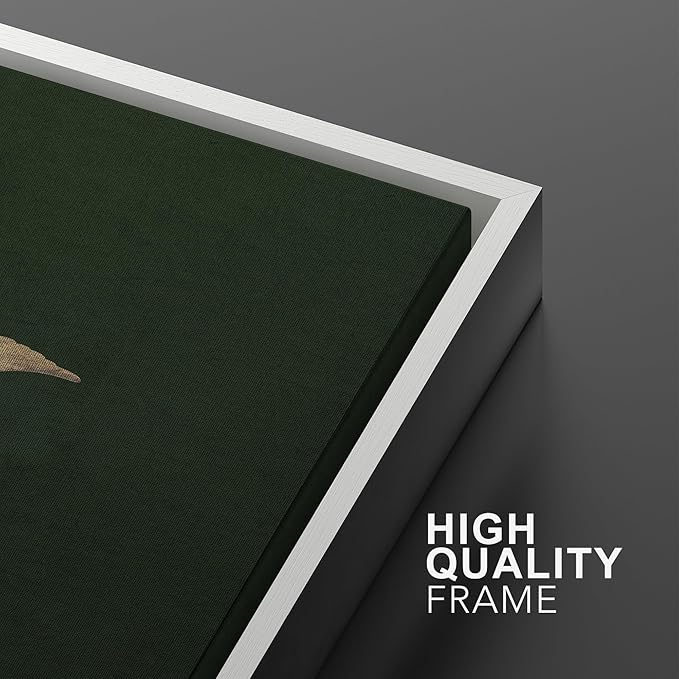 SIGNWIN Framed Canvas Print Wall Art Set Golden Cranes in Flight on Deep Green Illustrations Modern Art Rustic Colorful Ultra for Living Room, Bedroom, Office - 24"x36"x2 White