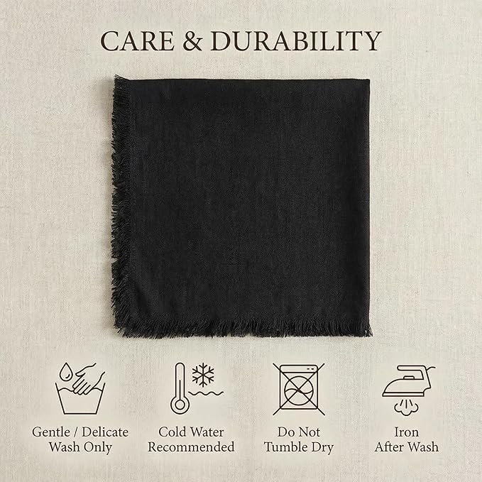 ACCENTHOME Black Cotton Linen Napkin Set of 12 18x18 inch Dinner Napkins - Washable Soft Premium Hotel Quality Reusable Hemmed Edges Napkins Perfect Table Linens for Family Dinners, Weddings