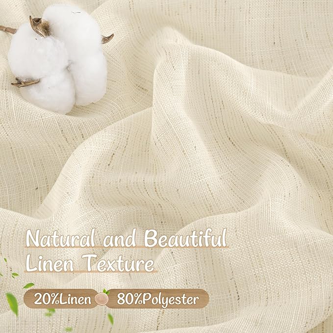 LAMIT Linen Sheer Curtains 84 Inches Long for Living Room, Soft Light Filtering Curtains Semi Sheer Back Tab and Rod Pocket Neutral Panels for Bedroom/Farmhouse, Beige, 2 Panels, 34 x 84 Inch